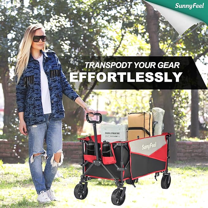 SunnyFeel Heavy Duty Collapsible Outdoor Utility Wagon Cart 400LB Capacity - Image 2