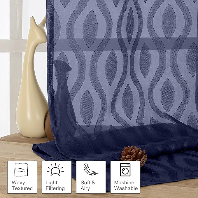 Aiyufeng Navy Curtains 45 Inch Length 2 Panels Set, Farmhouse Soft Airy - Image 2