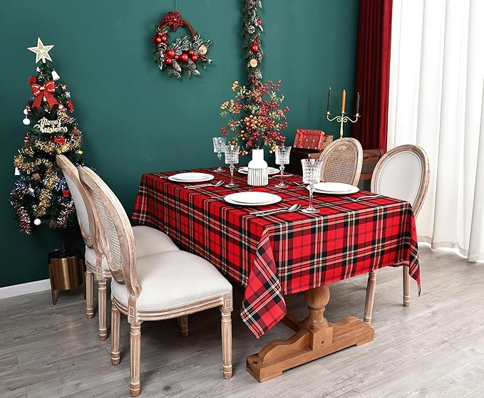 Classic Gingham Buffalo Xmas Tablecloth Fabric by Essifunia