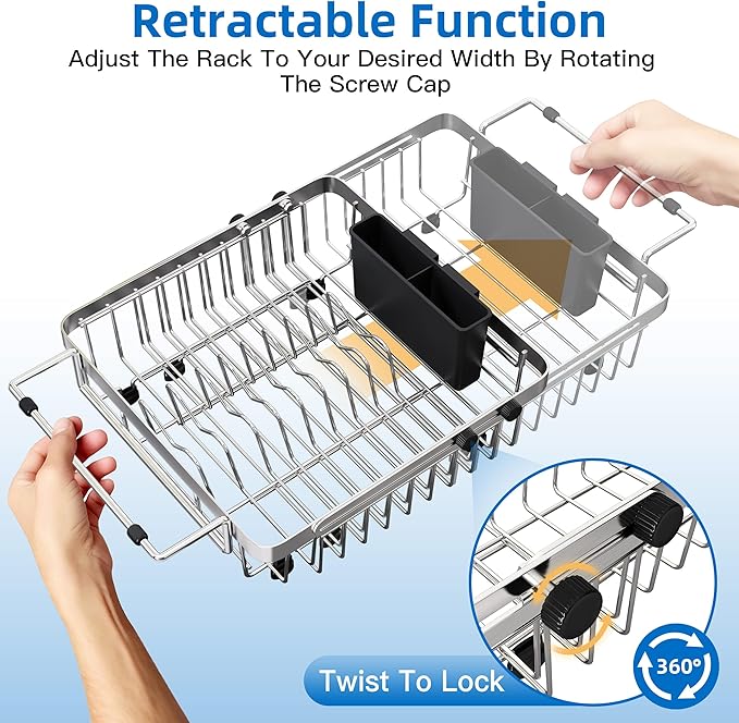 romision Expandable Dish Drying Rack Over The Sink Small Metal Stainless Steel - Image 3