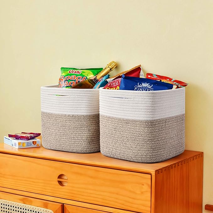 3 Pack Storage Cubes 11 Inch Cotton Rope Woven Baskets - Image 6