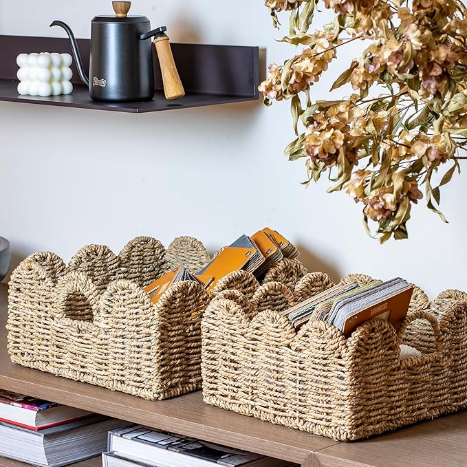 Scalloped Basket 2 Pack Wicker & Rattan Storage - Image 2