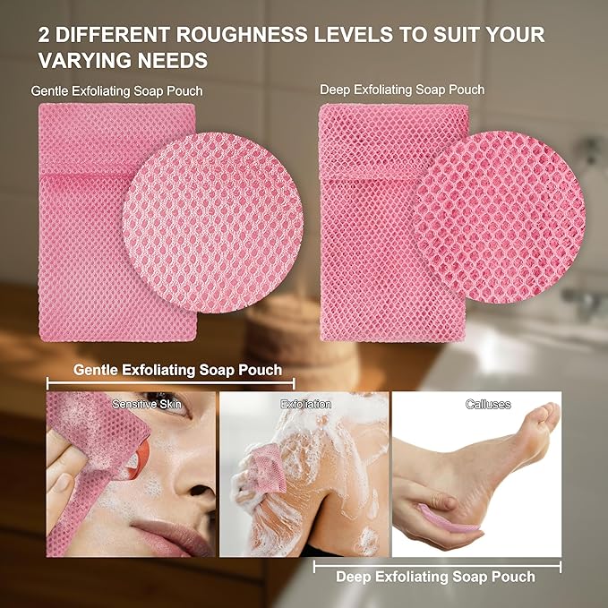 2 Pack Soap Bag Different Roughness Deep and Gentle, Bar Soap Pouch Saver Pocket - Image 3
