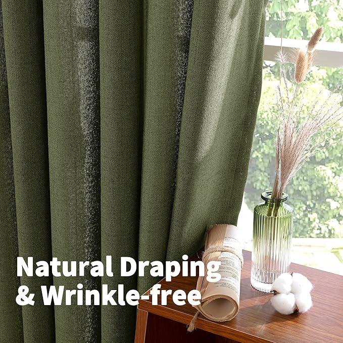 YoungsTex Olive Green Linen Semi Sheer Curtains 72 Inch Length - Image 5