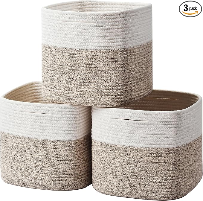 3 Pack Storage Cubes 11 Inch Cotton Rope Woven Baskets by Gocjuaza