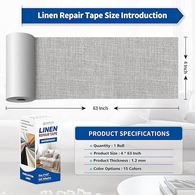 KING MOUNTAIN Linen Repair Patches, Self-Adhesive Fabric Patches, 4 X 63 inch - Image 4