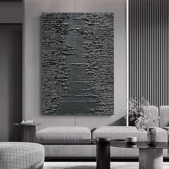 NANKAI Art Hand-Painted Thick Texture Black Minimalist Oil Painting 45x30 Inchs - Image 3