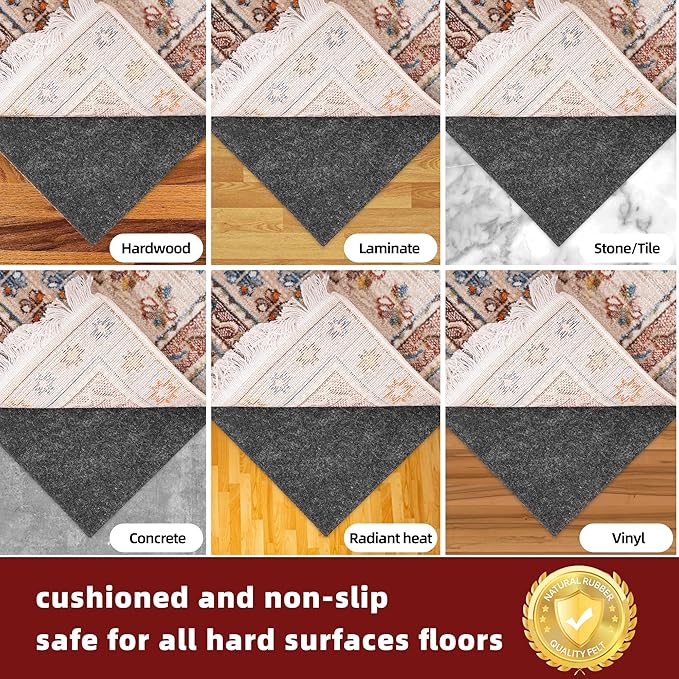 BAGAIL Felt and Natural Rubber Backing Rug Pads 1/8” Thick, 2.5 x 9.5 Ft Non - Image 6