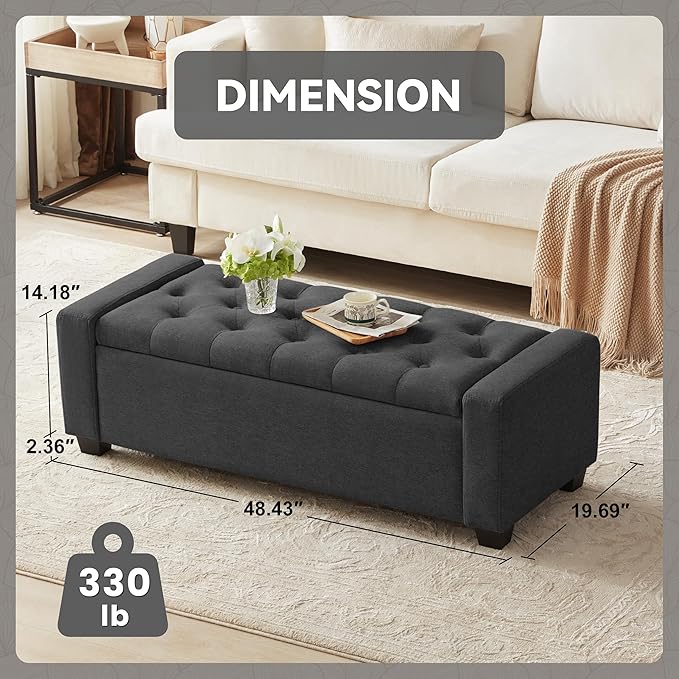 48" Ottoman with Storage, Soft Storage Ottoman Bench - Image 3