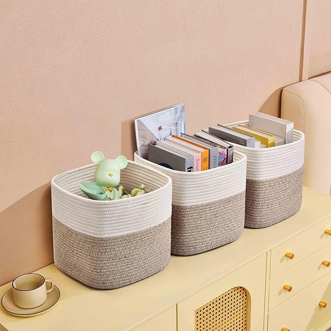3 Pack Storage Cubes 11 Inch Cotton Rope Woven Baskets - Image 5