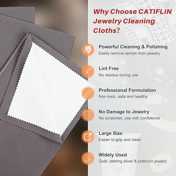 CATIFLIN 3PCS Dark Gray Silver Polishing Cloths, Tarnish Remover, Reusable & - Image 2