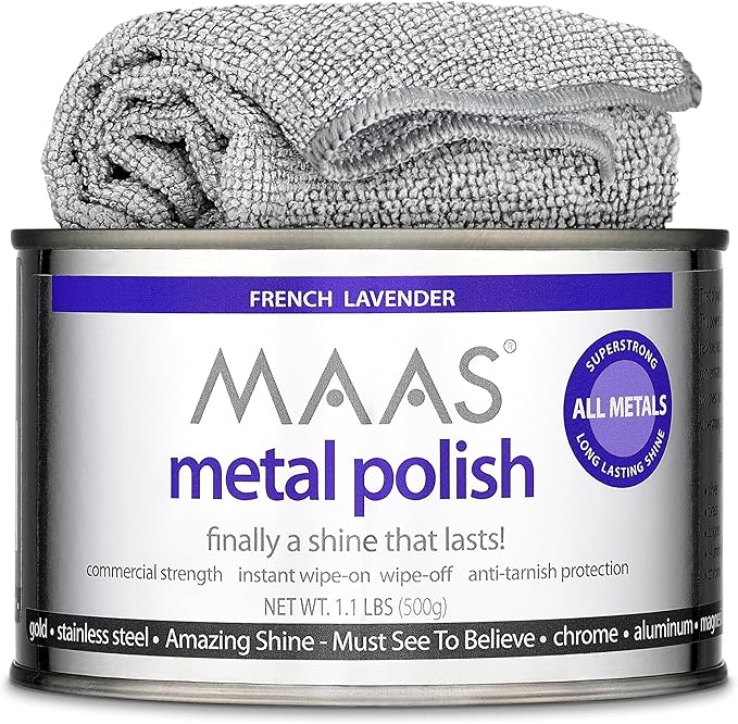 MAAS Metal Polish 1.1lb Can Plus Free Cloth, Universal Metal Cleaner by Maas