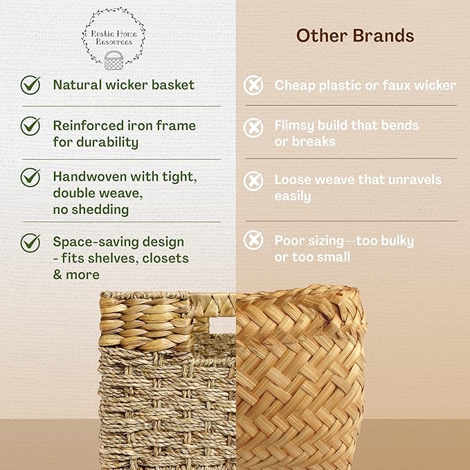 Medium Wicker Basket for Storage, Seagrass and Hyacinth Woven Baskets for Décor - Image 7