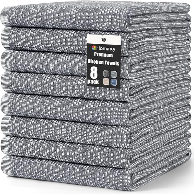 Homaxy Premium Kitchen Towels, Large Cotton Kitchen Hand Towels, Flat and Terry by Homaxy