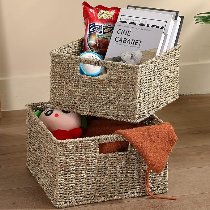 HOONEX Wicker Storage Baskets for Organizing, Decorative Woven Seagrass Baskets - Image 2
