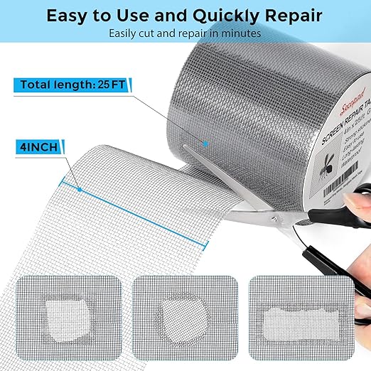 Grey Window Screen Repair Tape, 4IN X 25FT Screen Repair Kit - Image 3
