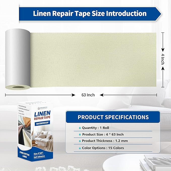 KING MOUNTAIN Linen Repair Patches, Self-Adhesive Fabric Patches, 4 X 63 inch - Image 4