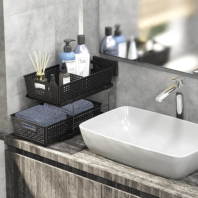 Simple Houseware 2 Tier Bathroom Organizer Tray Pull-Out Sliding - Image 3