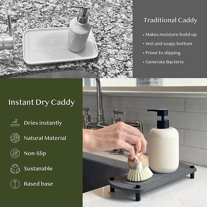 2PCS Instant Dry Sink Caddy Organizer, Fast Drying Sponge and Soap Dispenser - Image 3