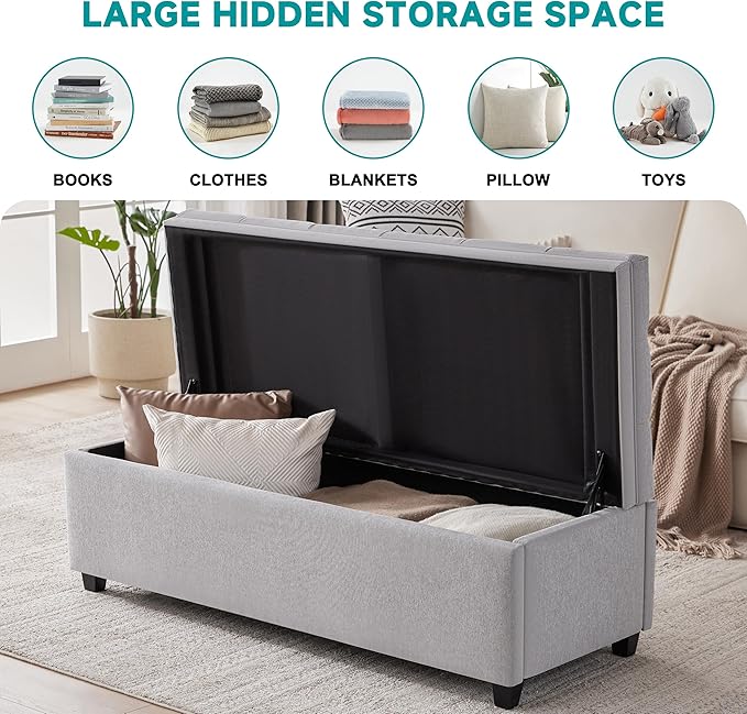 50" Storage Ottoman Bench, Tufted Ottoman - Image 3