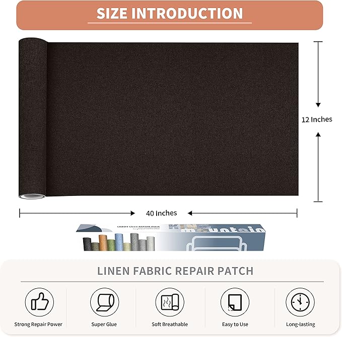 Fine Linen Repair Patches, Self-Adhesive Linen Fabric Patches, 12X40 inch Extra - Image 2