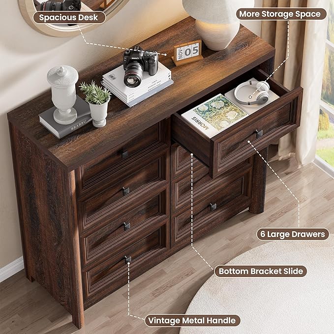 Farmhouse 8 Drawer Dresser for Bedroom, 43.3" Wide Dresser TV Stand, Storage - Image 7