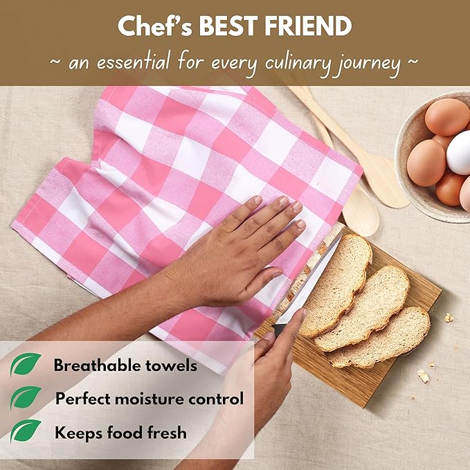 Native Fab Pink Checked Kitchen Towel 16"x26" - Image 3