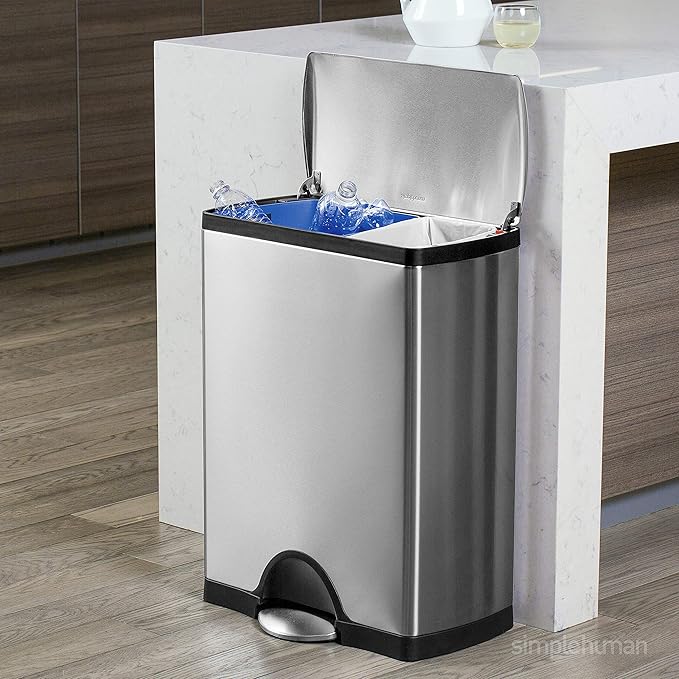 simplehuman Rectangular Dual Compartment Recycling Kitchen Step Trash Can - Image 3