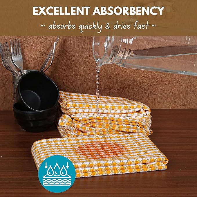 Native Fab 4 Pack Yellow Gingham Cotton Dish Towels 16"x26" - Image 4