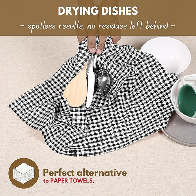 Native Fab Black Gingham Dish Towels 16"x26" Set of 12 - Image 5