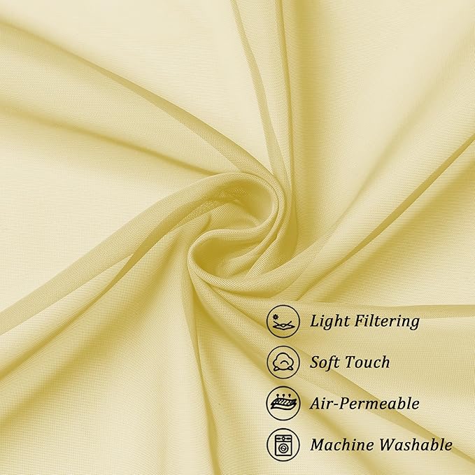 Chyhomenyc Mustard Yellow Sheer Curtains 84 Inch Length 2 Panels, Light - Image 8