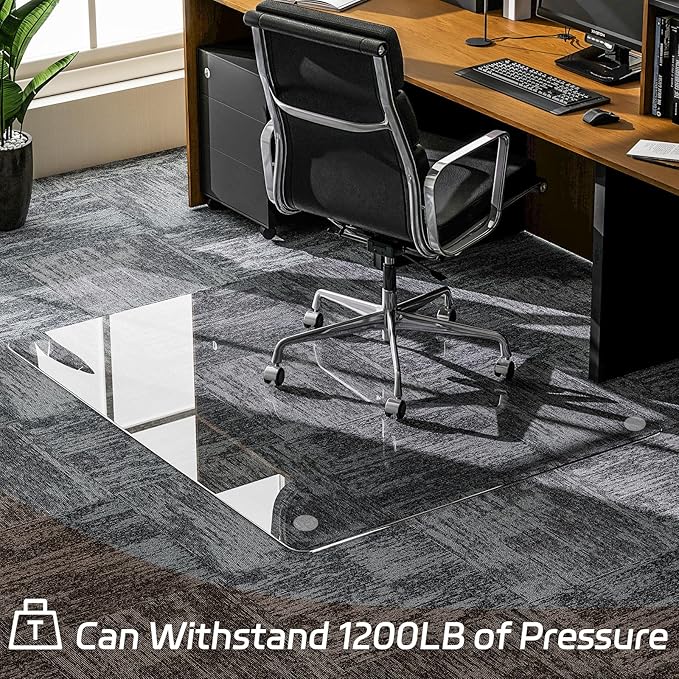 GLSLAND 46"x46" Tempered Glass Chair Mat Square Heavy-Duty Floor Protector - Image 5