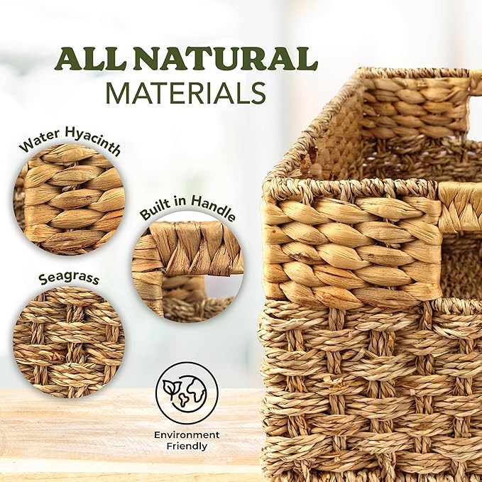 Medium Wicker Basket for Storage, Seagrass and Hyacinth Woven Baskets for Décor - Image 6