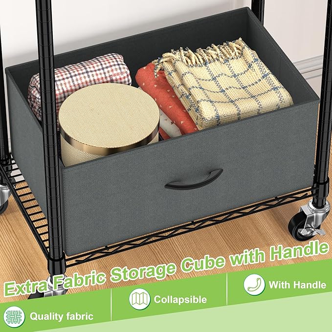 Clothes Rack with Drawers, Freestanding Rolling Garment Rack - Image 7