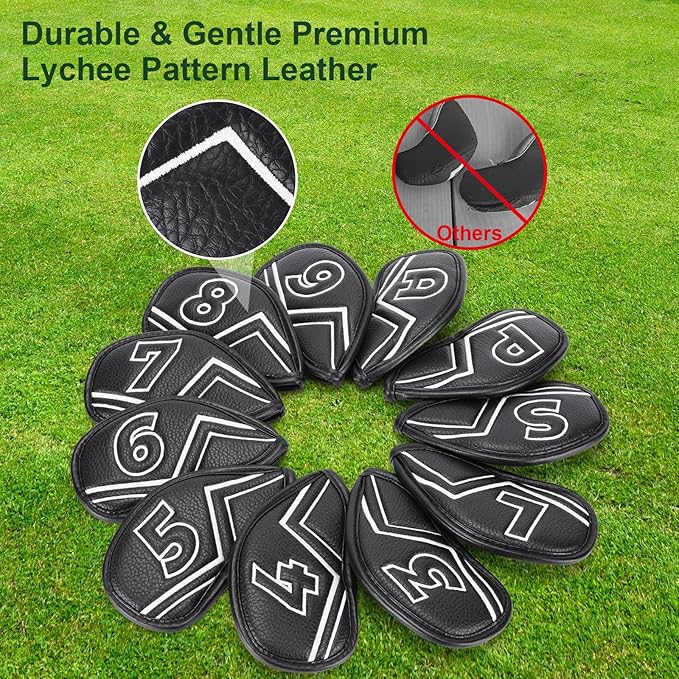 Welspo Magnetic Leather Golf Iron Head Covers 11 Pack Synthetic Leather Club - Image 5
