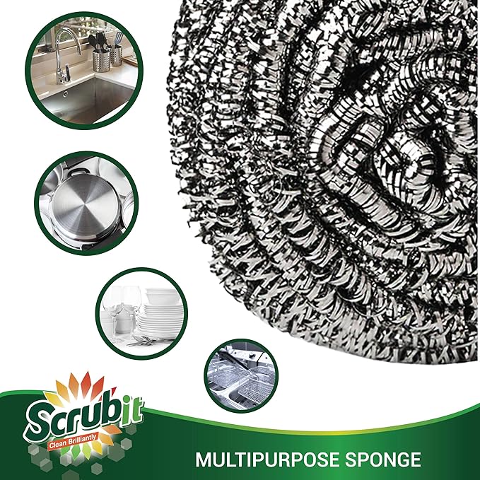 12 Pack Stainless Steel Scourers by Scrub It – Steel Wool Scrubber Pad Used - Image 6