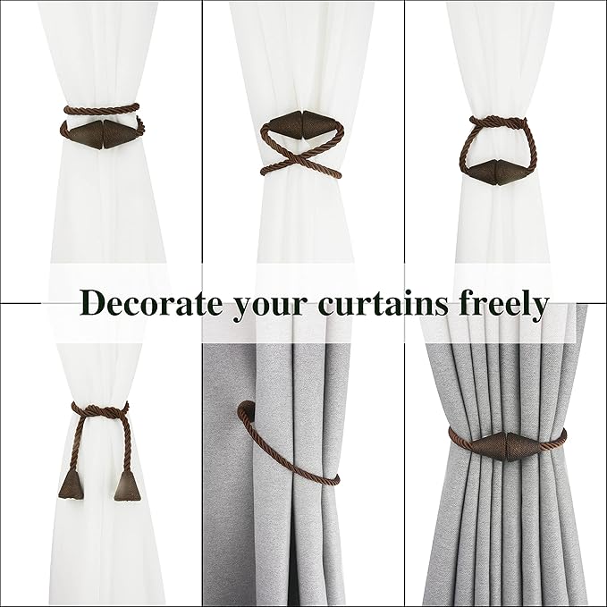 4 Pack Magnetic Curtain Tiebacks Rope Modern Handmade Curtain Tie Backs - Image 5