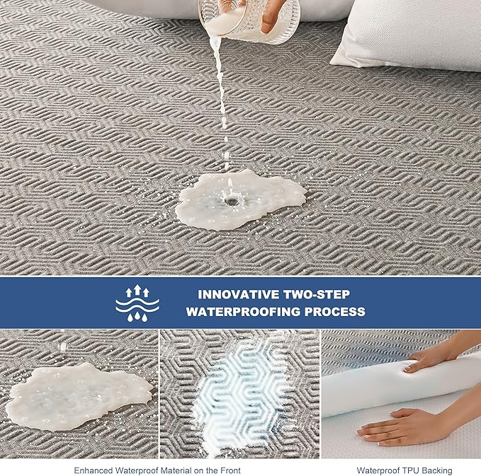 GRT Queen Mattress Protector Waterproof, Breathable Bamboo Charcoal Fiber - Image 2