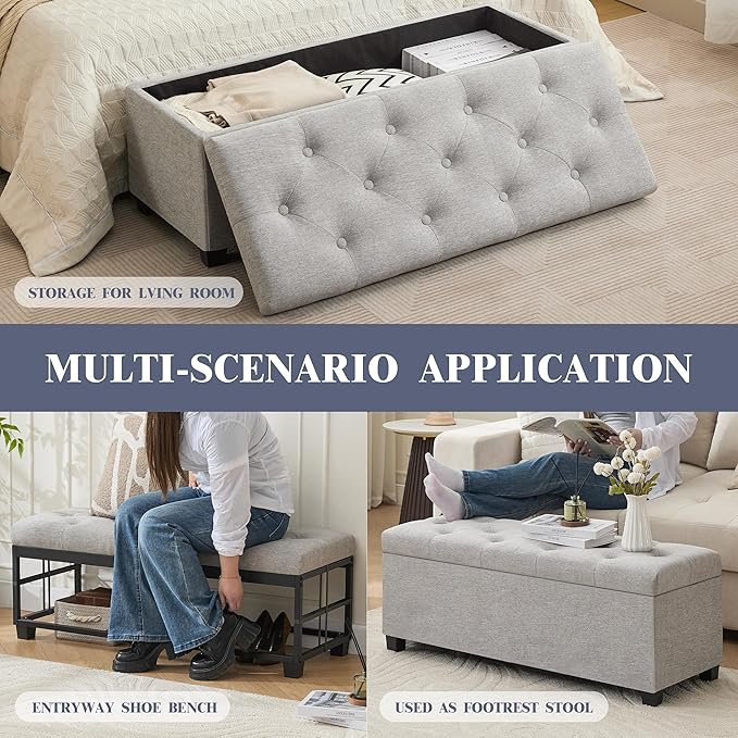 43’’ Storage Ottoman Bench, Linen Entryway Benches Load up to 660 Lb, Modern - Image 6