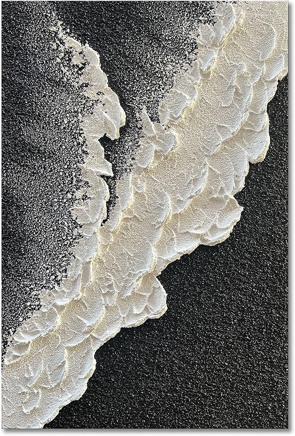 NANKAI Handcrafted Thick Texture Black and White Abstract Canvas Art Ocean Wave by NANKAIOilPaintingArt