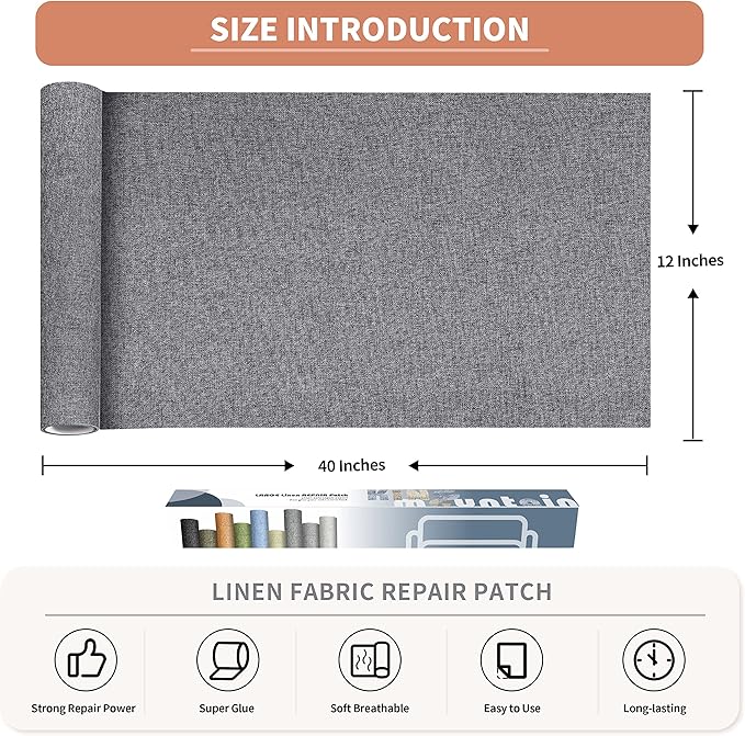 Fine Linen Fabric Patches, Self-Adhesive, Extra Large 12x40 Inch, - Image 2