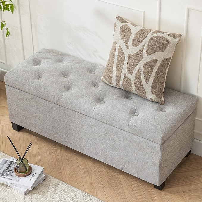43’’ Storage Ottoman Bench, Linen Entryway Benches Load up to 660 Lb, Modern - Image 7