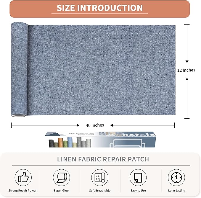 Fine Linen Repair Patches, Self-Adhesive Linen Fabric Patches, 12X40 inch Extra - Image 2