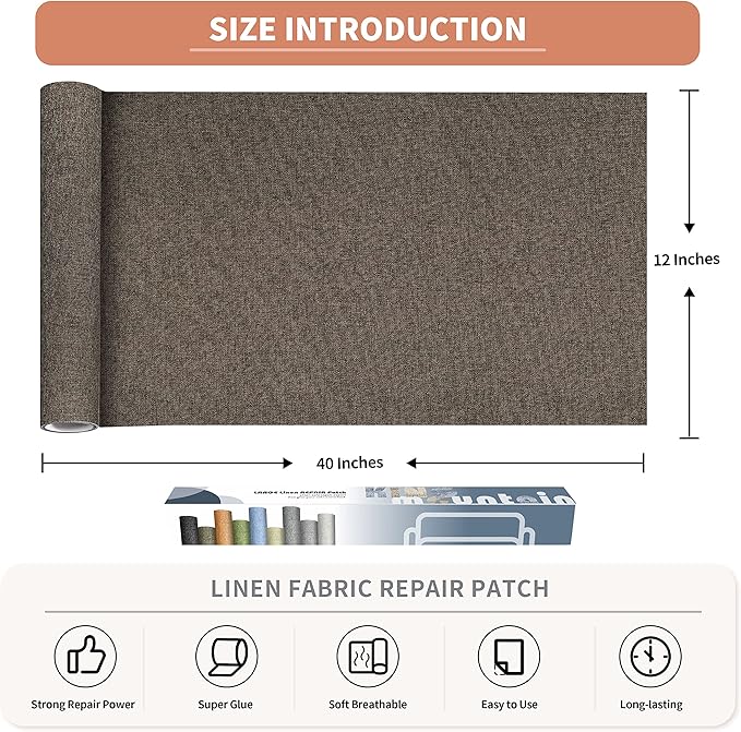 Fine Linen Fabric Patches, Self-Adhesive, Extra Large 12x40 Inch, - Image 2
