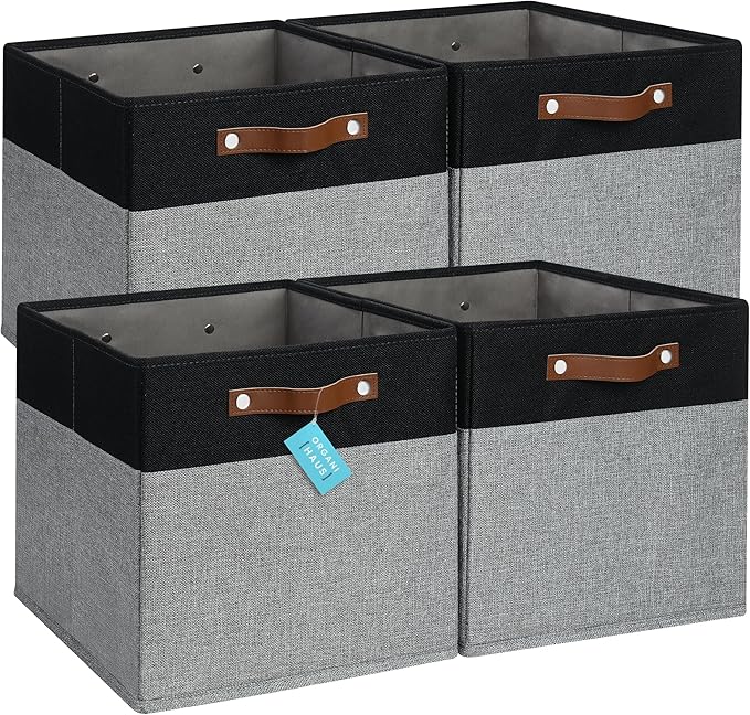 OrganiHaus 13x13 Cube Fabric Storage Bins Set of 4, Fabric Storage Cubes w/ by OrganiHaus