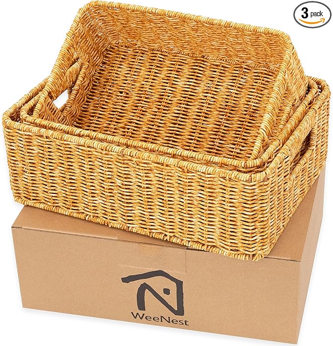 Baskets for Organizing, Undershelf Wicker Storage, Hand Woven Organizer for by WeeNest